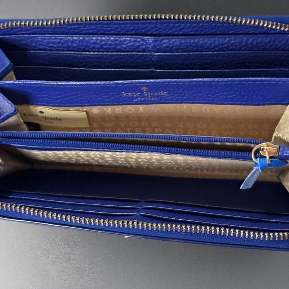 Kate Spade Laurel Way Neda Large Wallet Pebbled Leather Zip Up Cornflower Blue - Picture 4 of 14